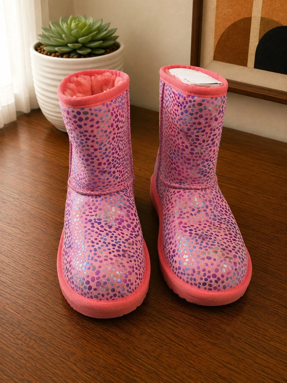 UGG Kids Classic II Spots Boots Pink Leopard Print Size 6